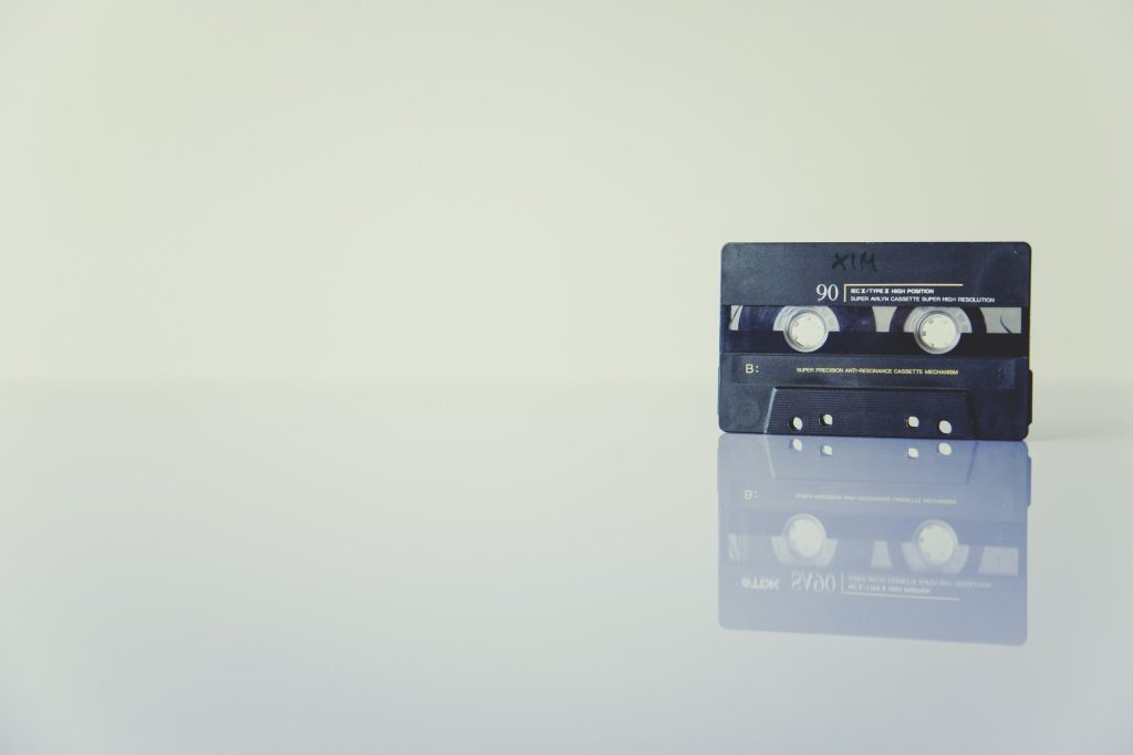 A cassette tape lying on a white surface